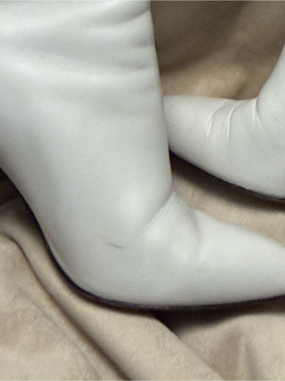 PAIGE White Leather “Katie” Pointed Ankle Zip Booties with Ring Pull - Picture 9 of 12